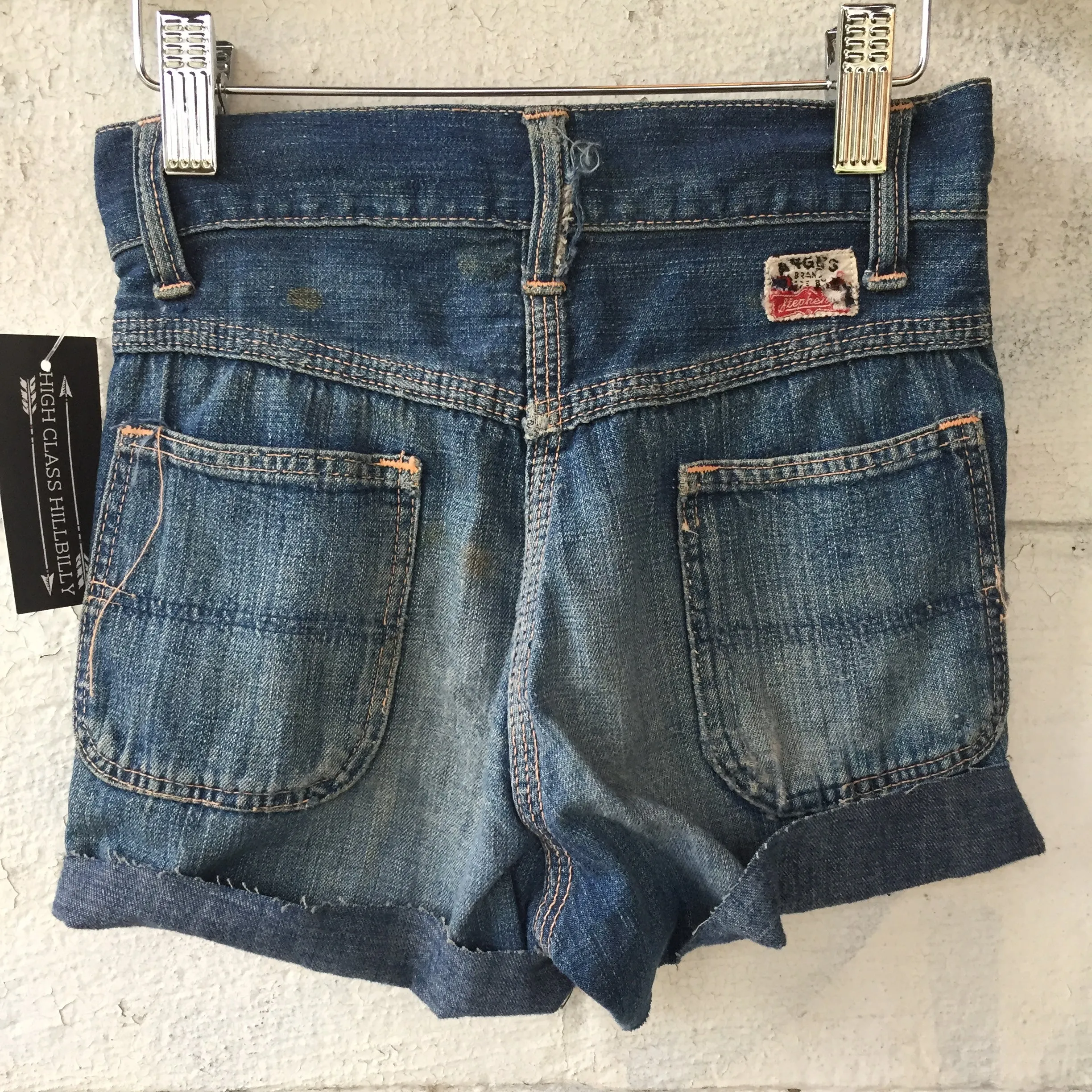 1940s Kids Button Up Denim Cut Off Shorts