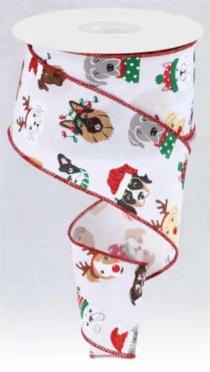 2.5" Christmas Dogs Ribbon: White - 10Yds