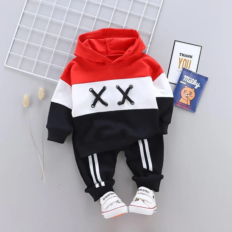 2pcs Fashion Color-block  Print Hoodies and Pants Wholesale children's clothing