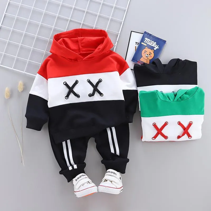 2pcs Fashion Color-block  Print Hoodies and Pants Wholesale children's clothing