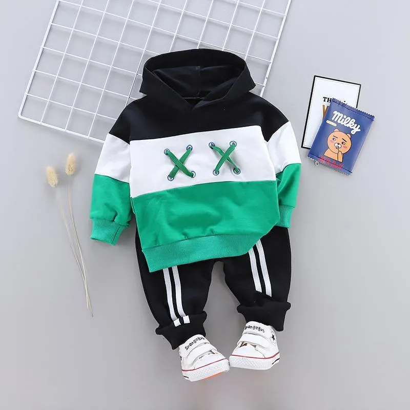 2pcs Fashion Color-block  Print Hoodies and Pants Wholesale children's clothing