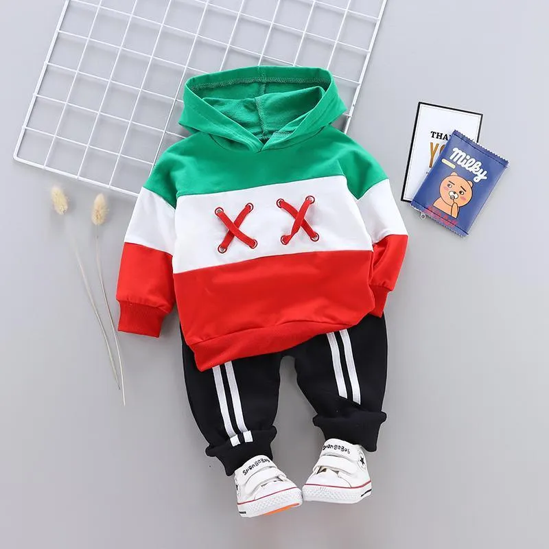 2pcs Fashion Color-block  Print Hoodies and Pants Wholesale children's clothing