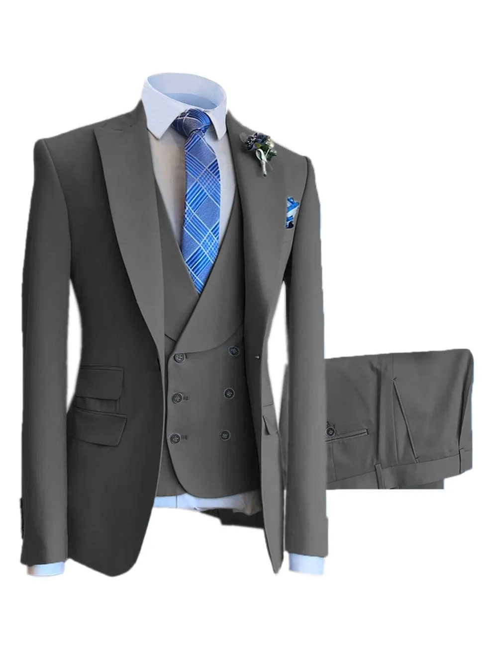 3 Pieces Mens Suit Design Slim Fit Peak Lapel Tuxedos  (Blazer vest Pants)