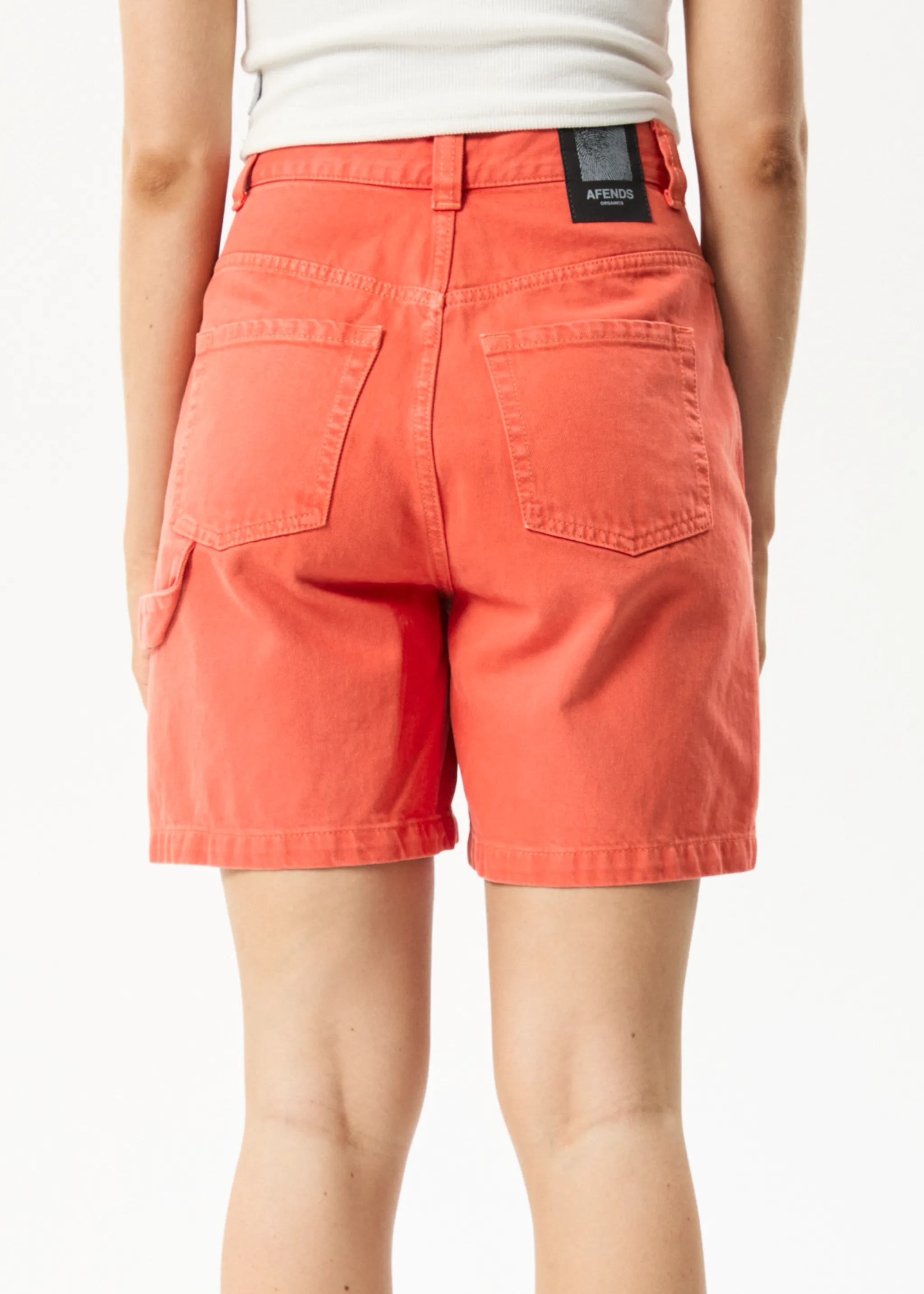 AFENDS Womens Emilie - Denim Carpenter Shorts - Faded Orange