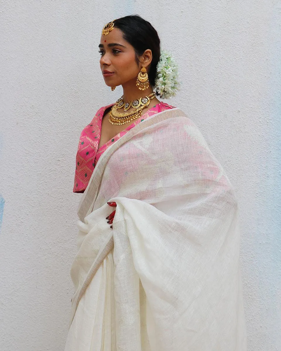 Agnes Jamdani Handwoven Linen Saree