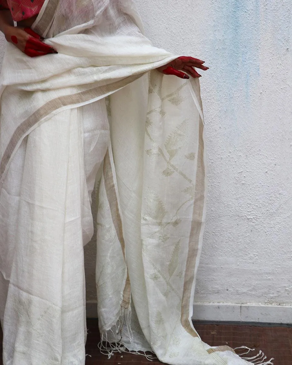 Agnes Jamdani Handwoven Linen Saree