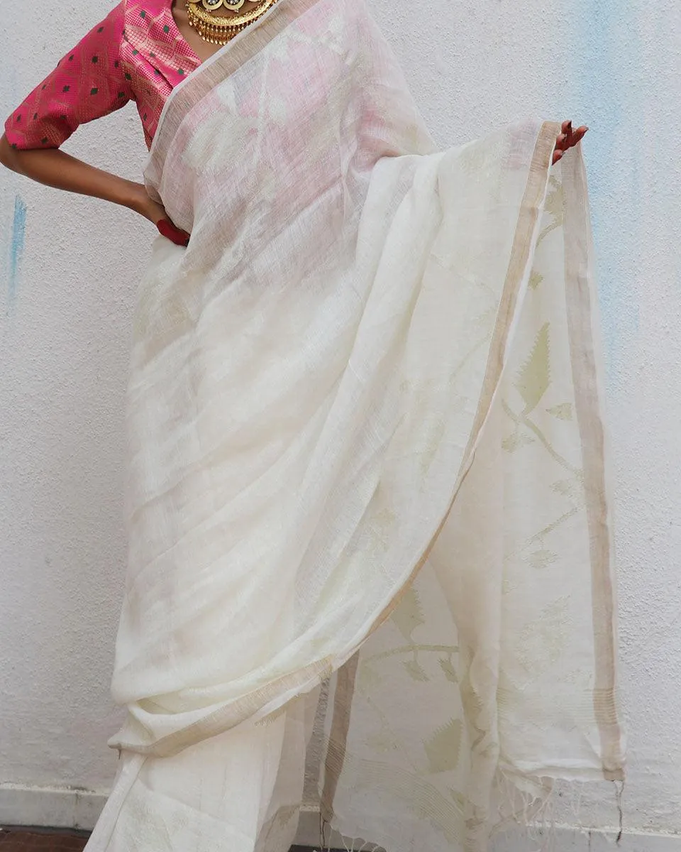 Agnes Jamdani Handwoven Linen Saree