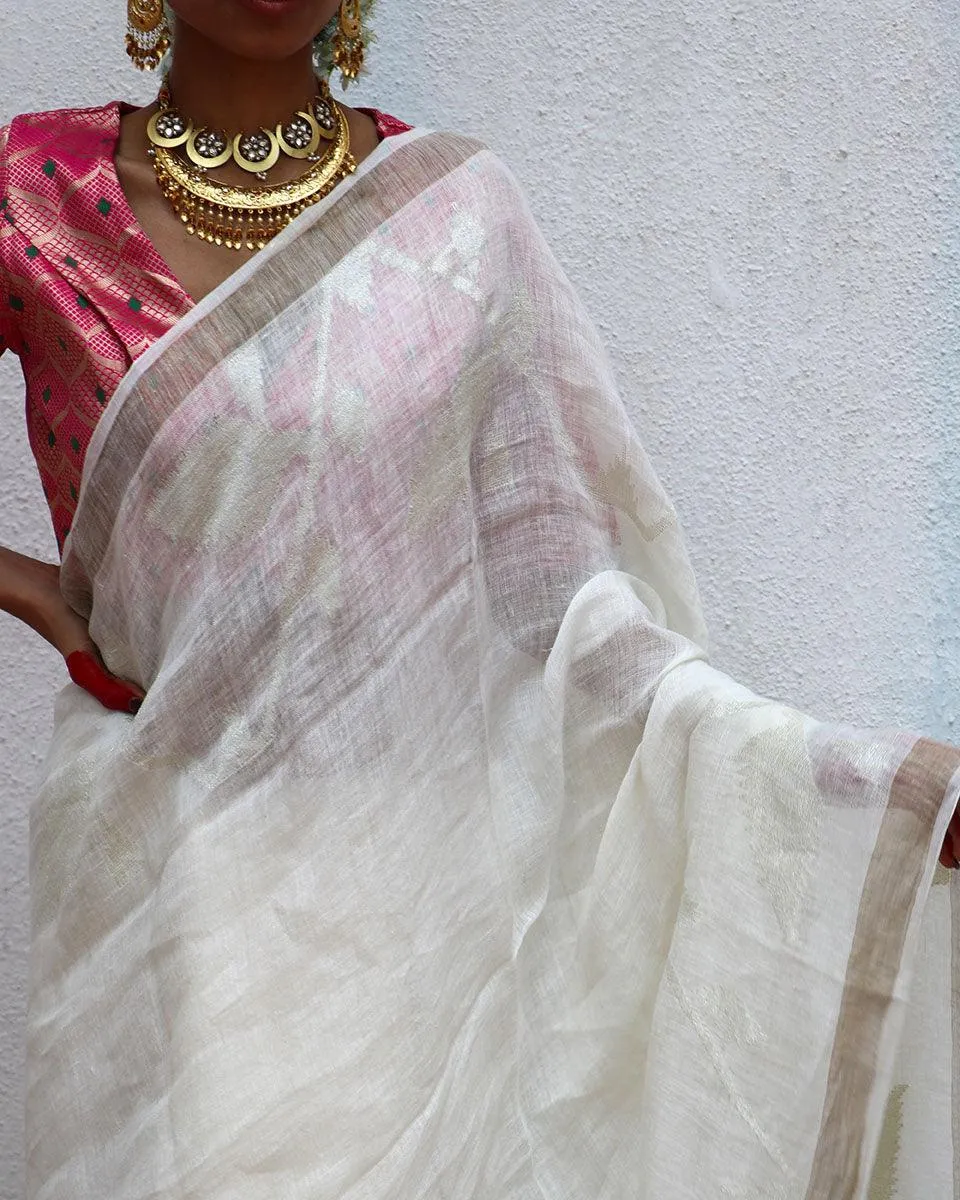 Agnes Jamdani Handwoven Linen Saree