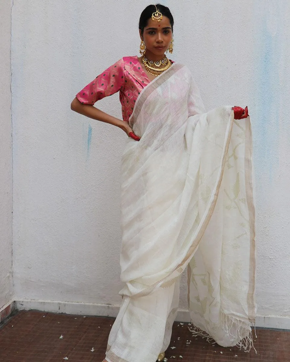 Agnes Jamdani Handwoven Linen Saree