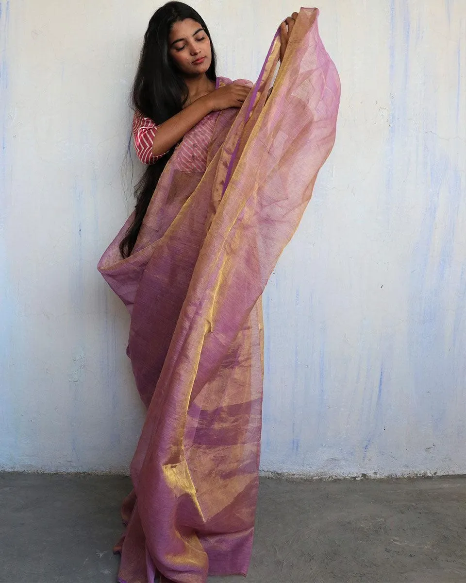 Anaia Handwoven Linen Saree-Melting Moon