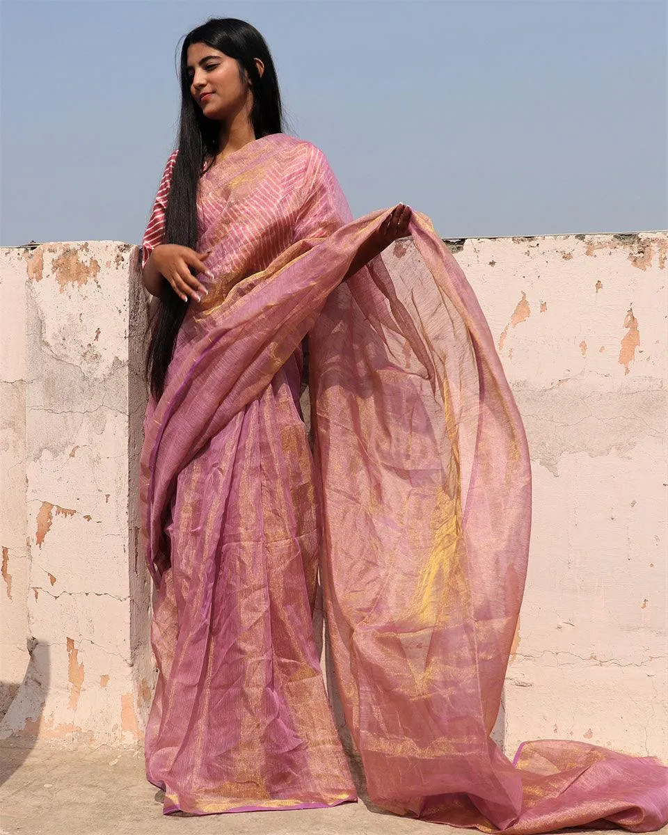 Anaia Handwoven Linen Saree-Melting Moon