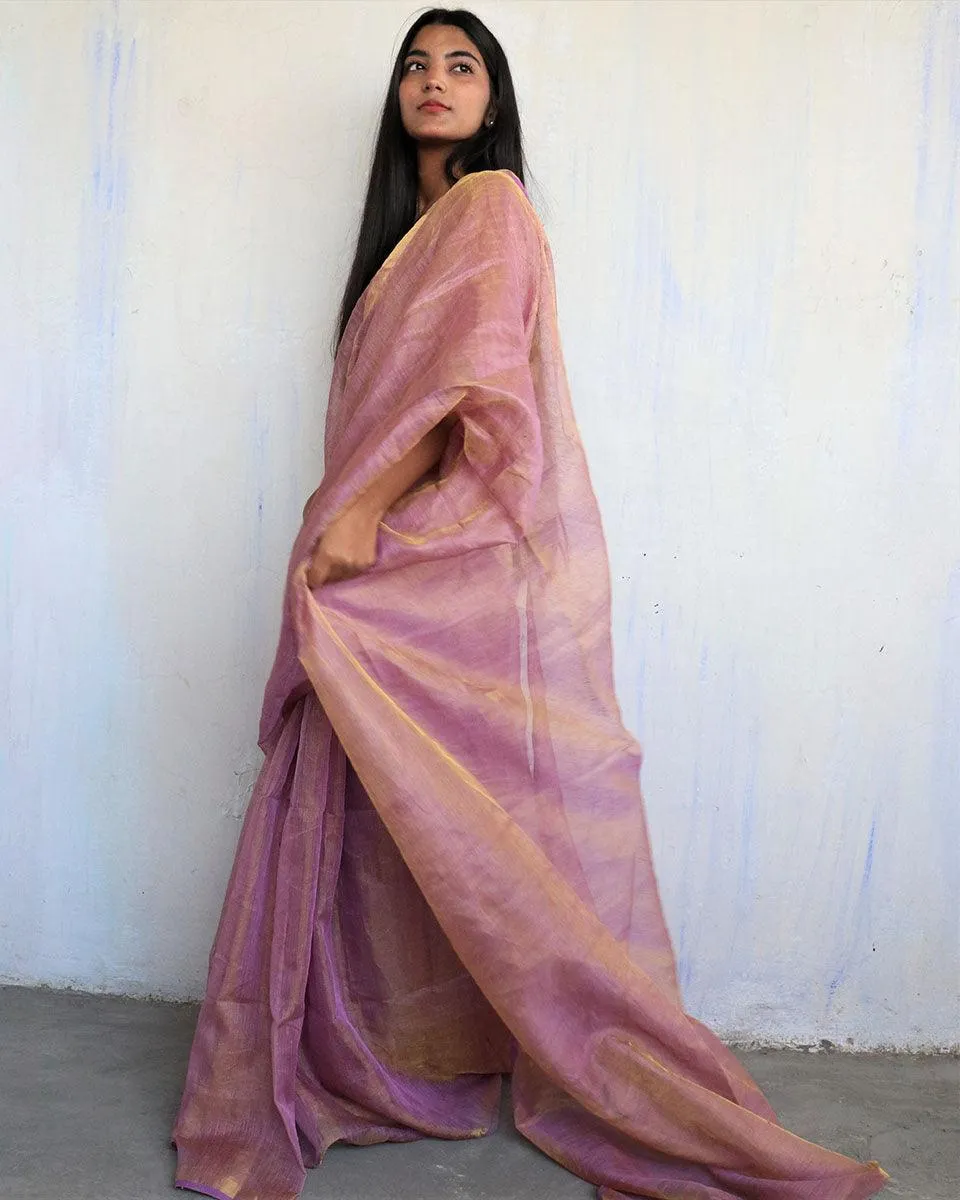 Anaia Handwoven Linen Saree-Melting Moon