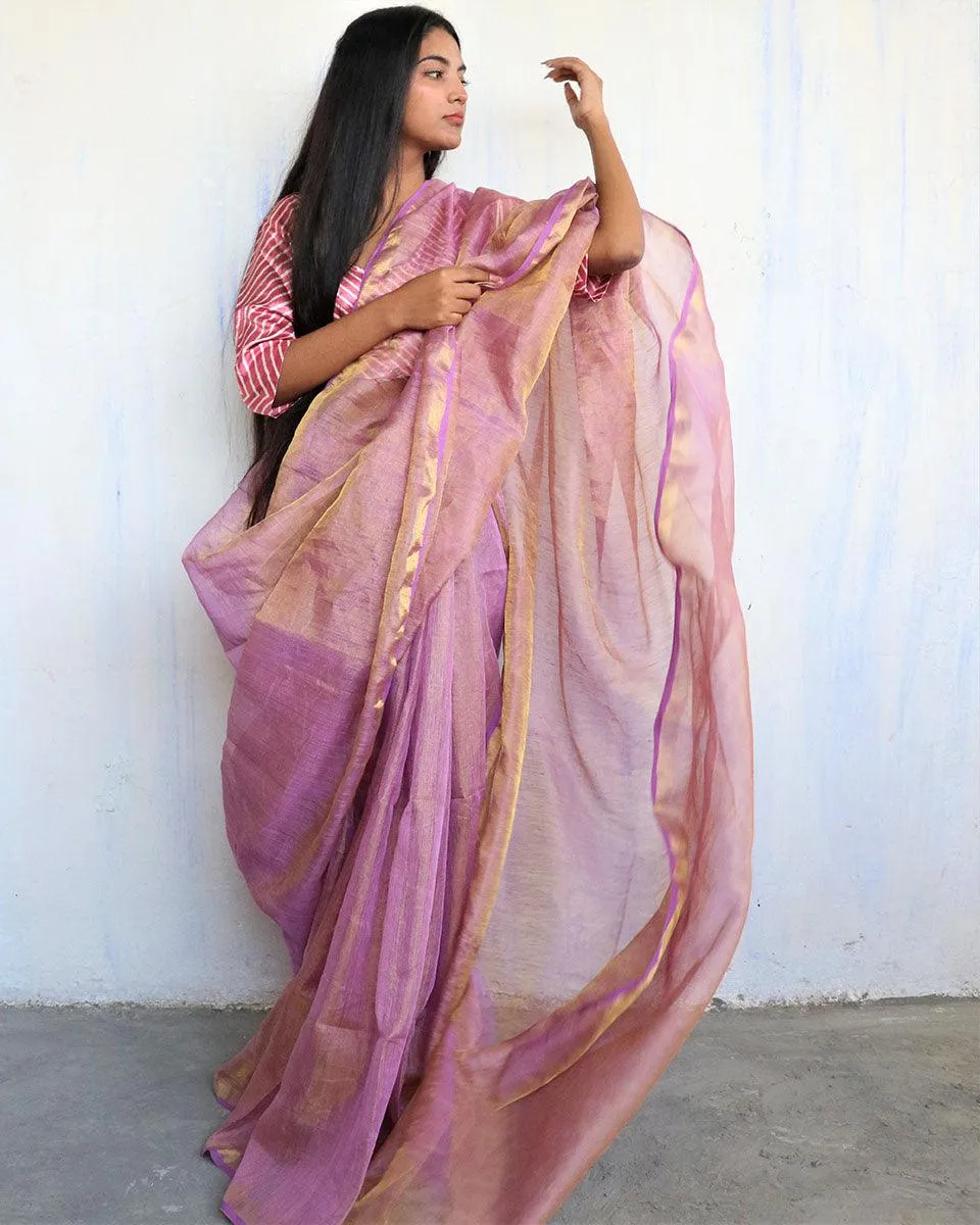 Anaia Handwoven Linen Saree-Melting Moon