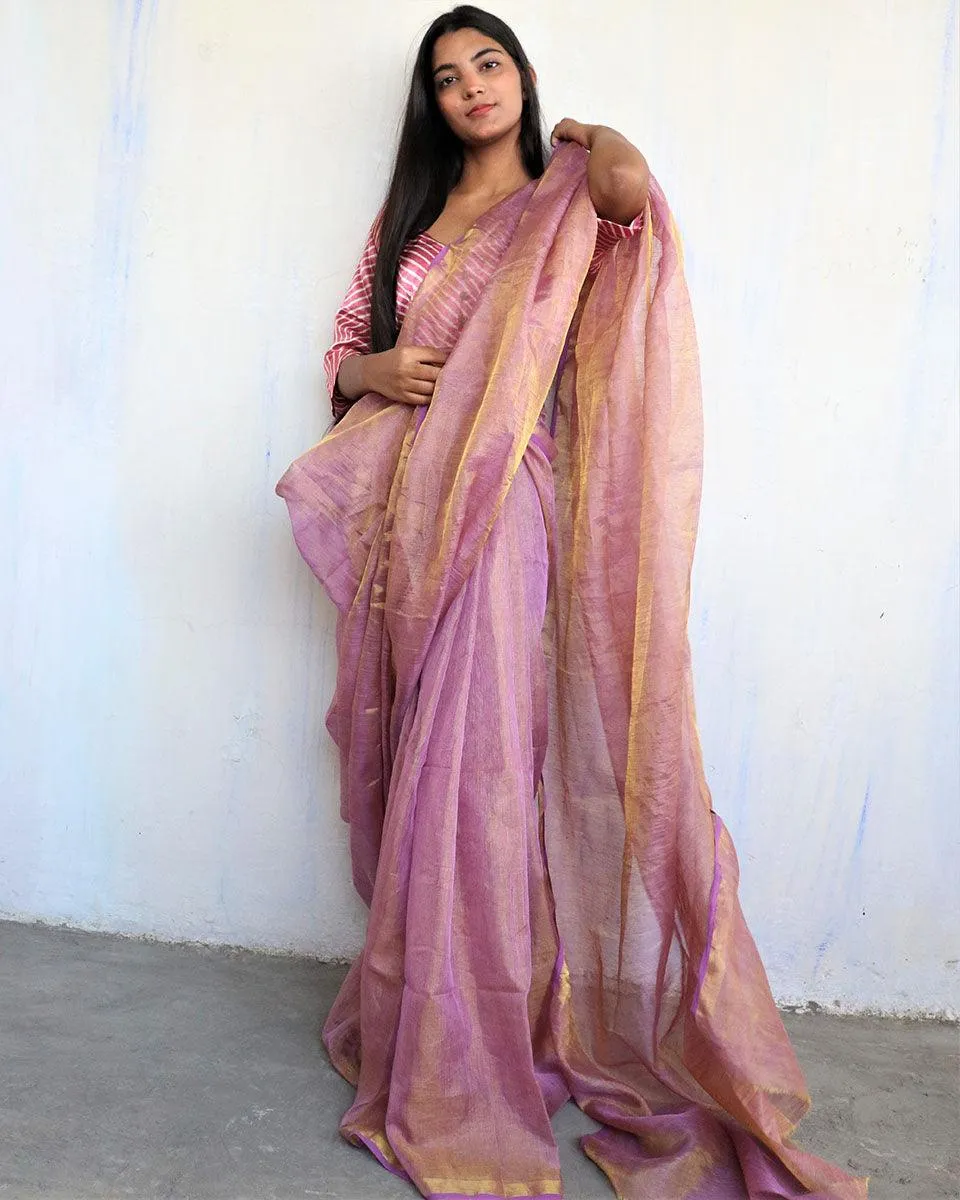 Anaia Handwoven Linen Saree-Melting Moon