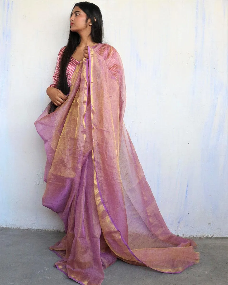 Anaia Handwoven Linen Saree-Melting Moon