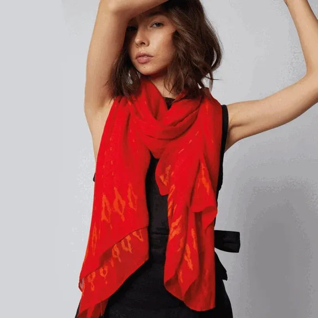 Bamboo Scarf-Vibrant Rio Print Scarf in Red, Fuschia & Orange