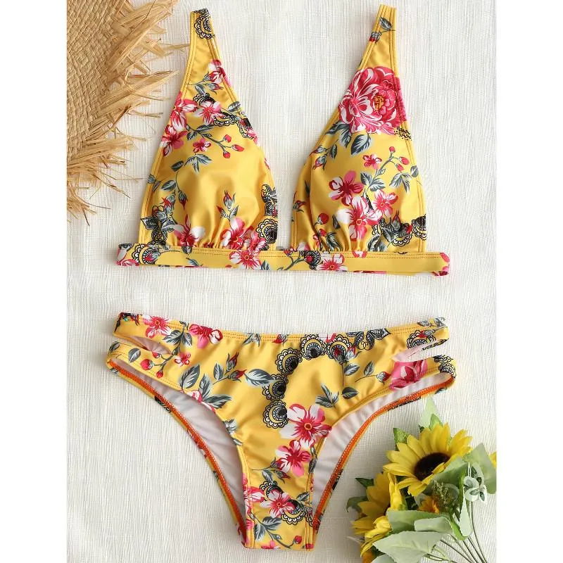 Bikinis Women 2018 Sexy Swimwear Floral Print Bikini Halter Swimsuit