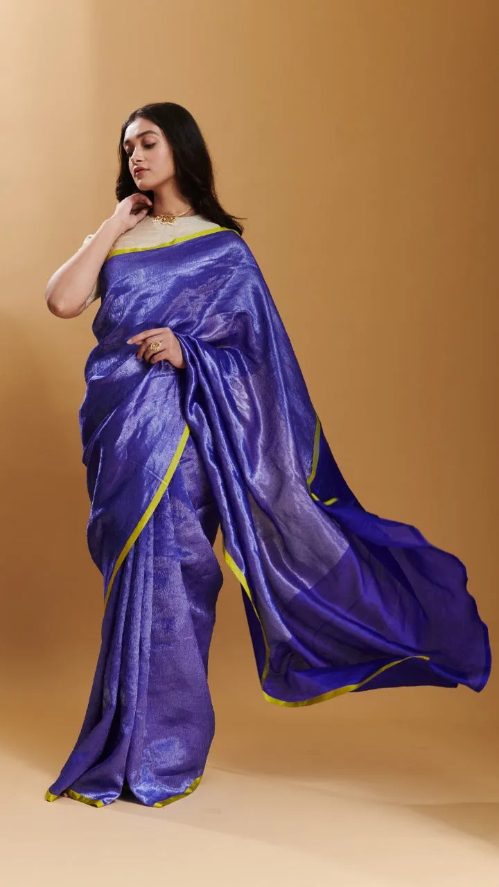 Blue Dancing Moonlight metallic mulberry silk saree