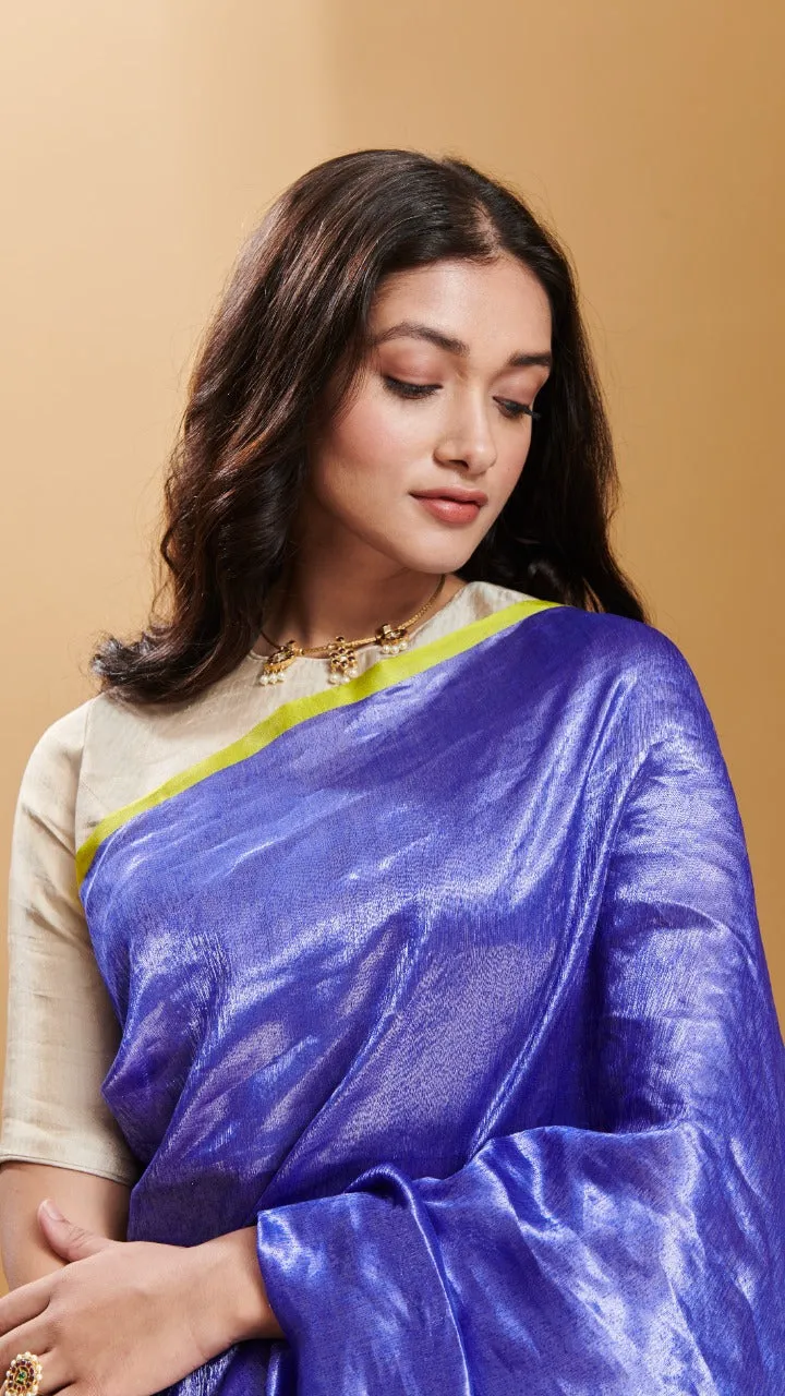 Blue Dancing Moonlight metallic mulberry silk saree