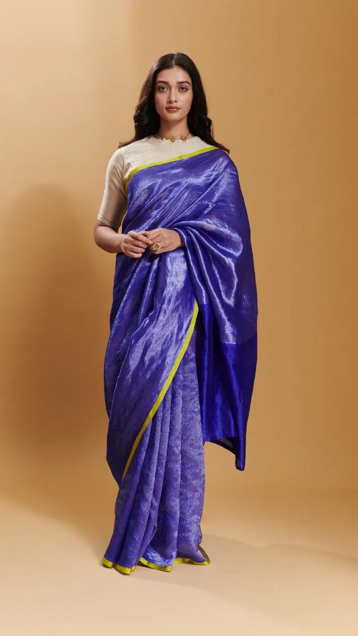 Blue Dancing Moonlight metallic mulberry silk saree