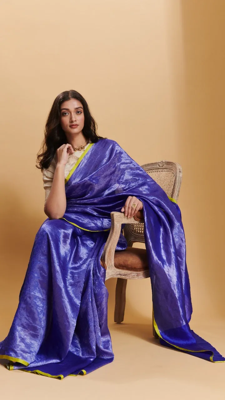 Blue Dancing Moonlight metallic mulberry silk saree