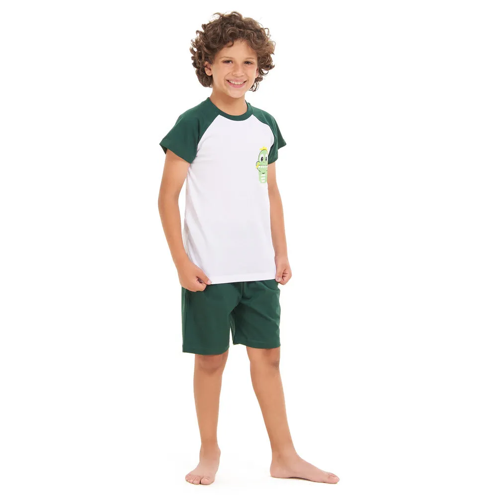 Boys summer pajama set baby dinosaur t-shirt  Green shorts