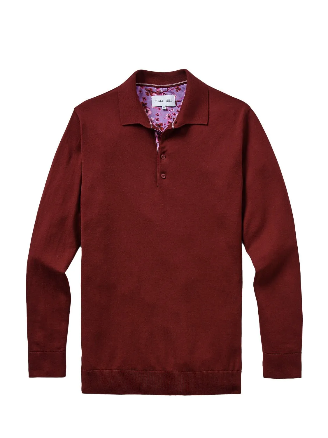 Burgundy Knit Polo with Sakura Tree Accents