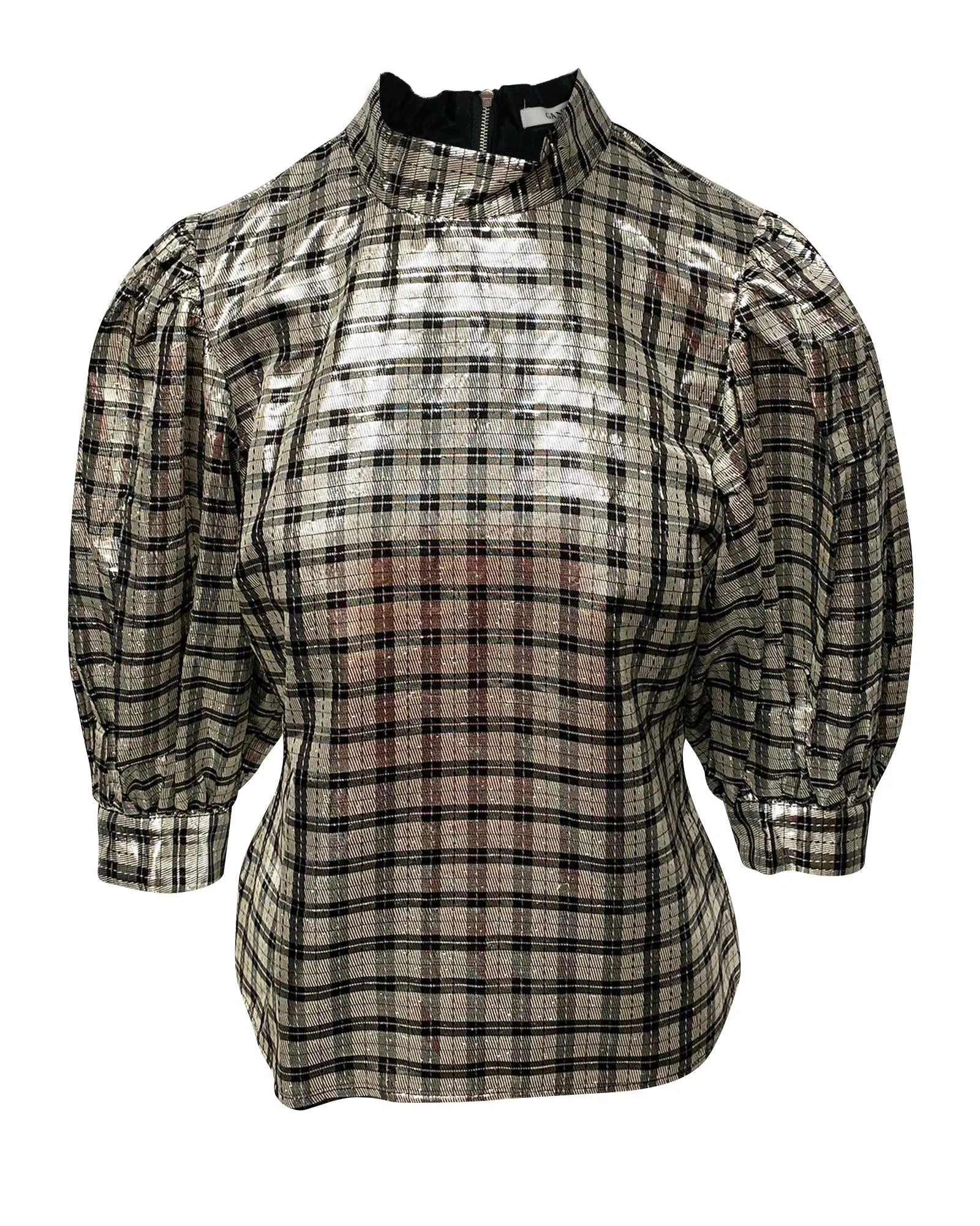 Check Plaid Silk Blouse