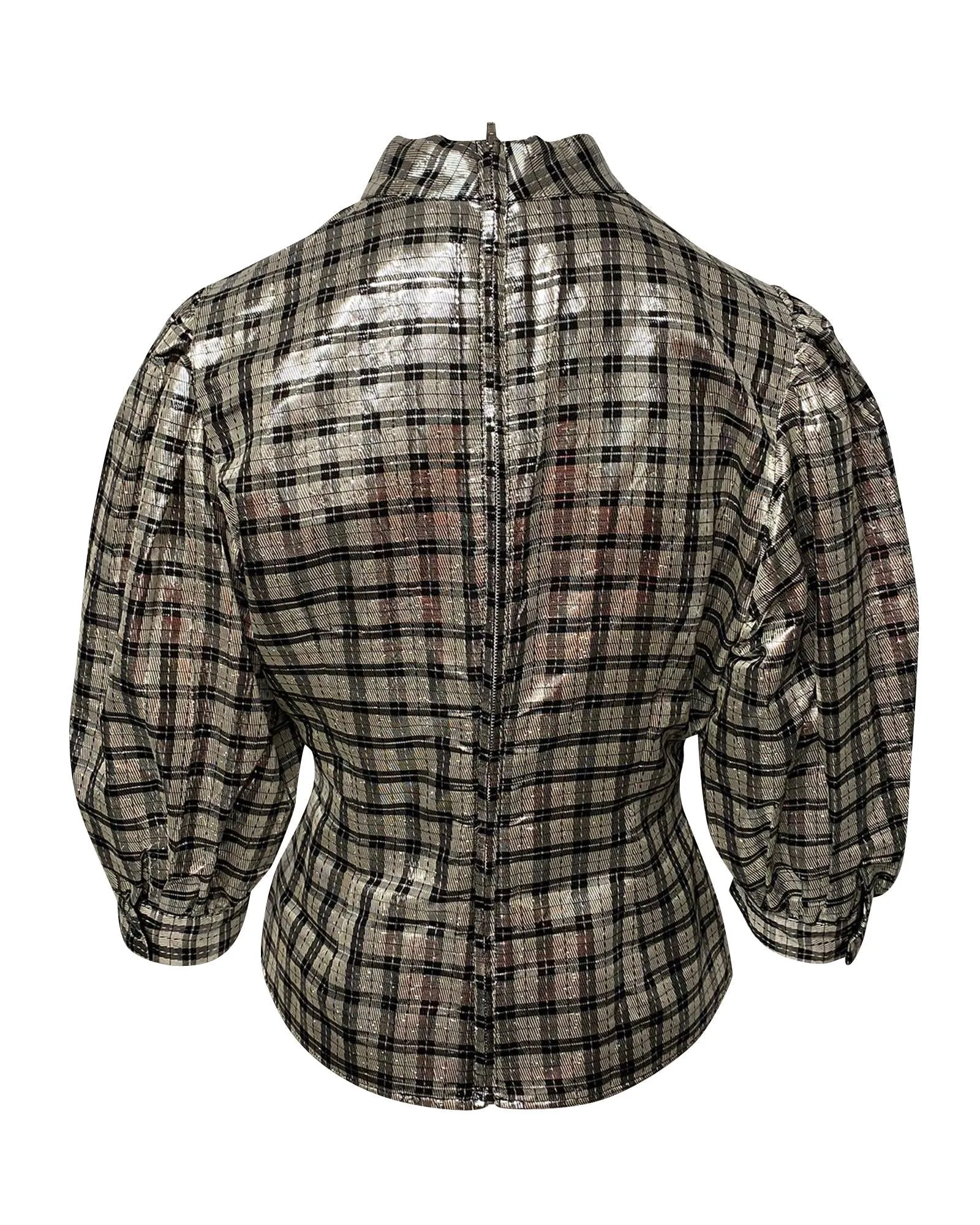 Check Plaid Silk Blouse