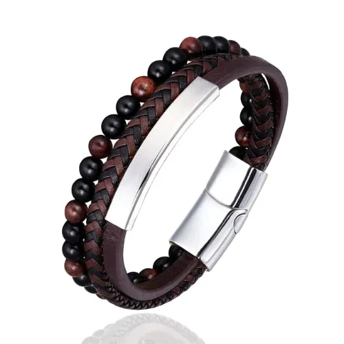 Classy Men Brown 3-Layer Beaded Leather Bracelet | 3 Styles