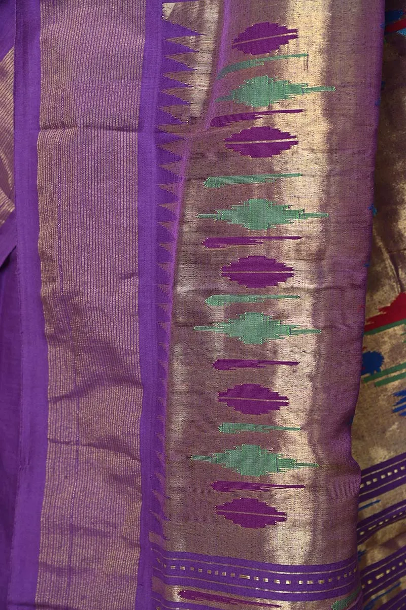 Cotton Paithani - Handloom Purple with Traditional Double Pallu