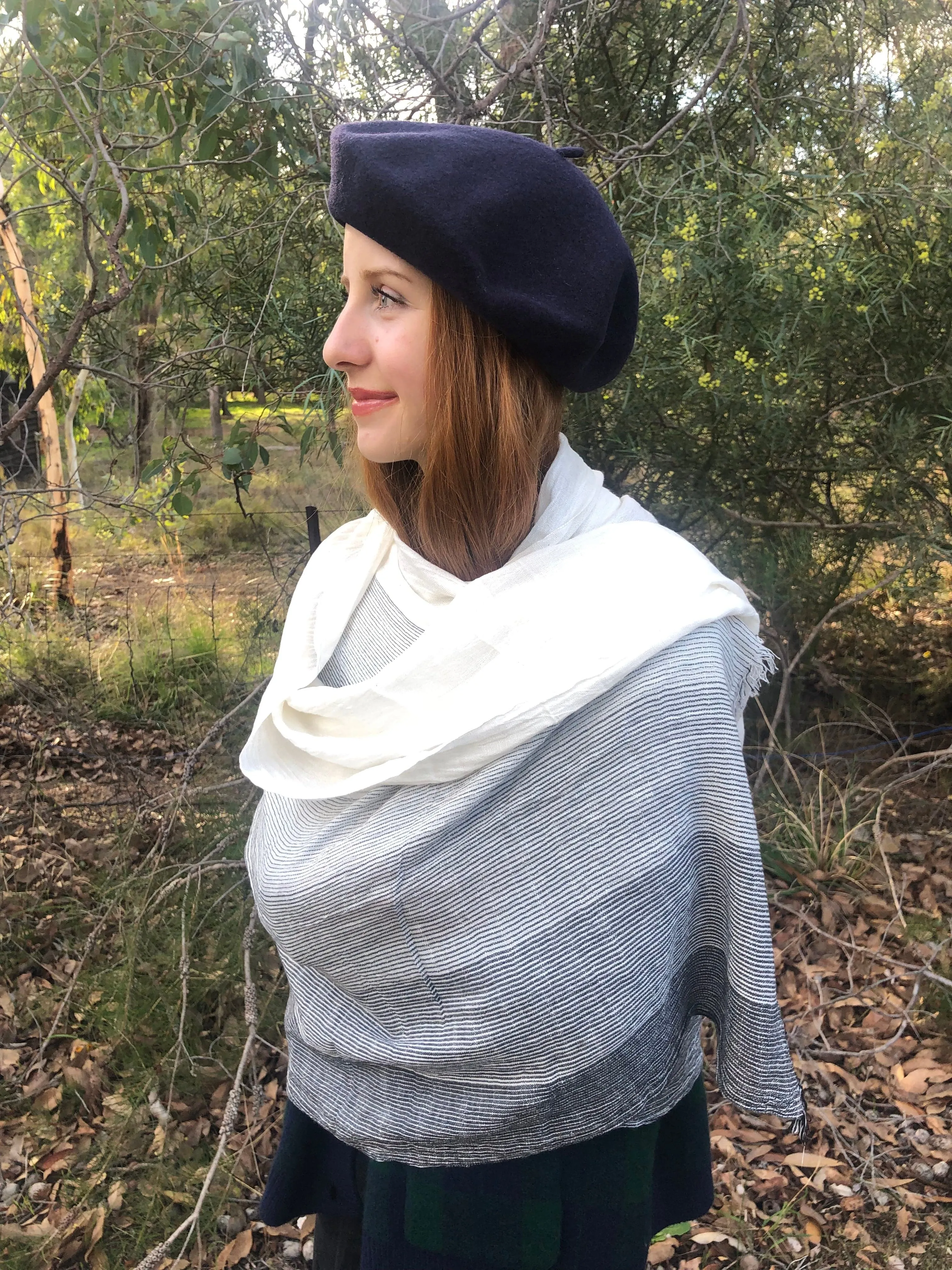 Cotton Scarf Grey Stripe Panelled - Unisex