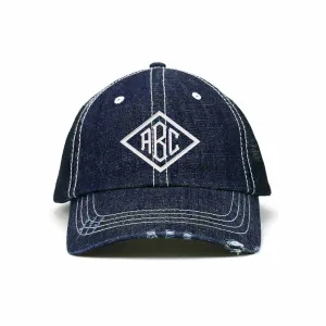 Customized Monogram Washed Denim Trucker Cap