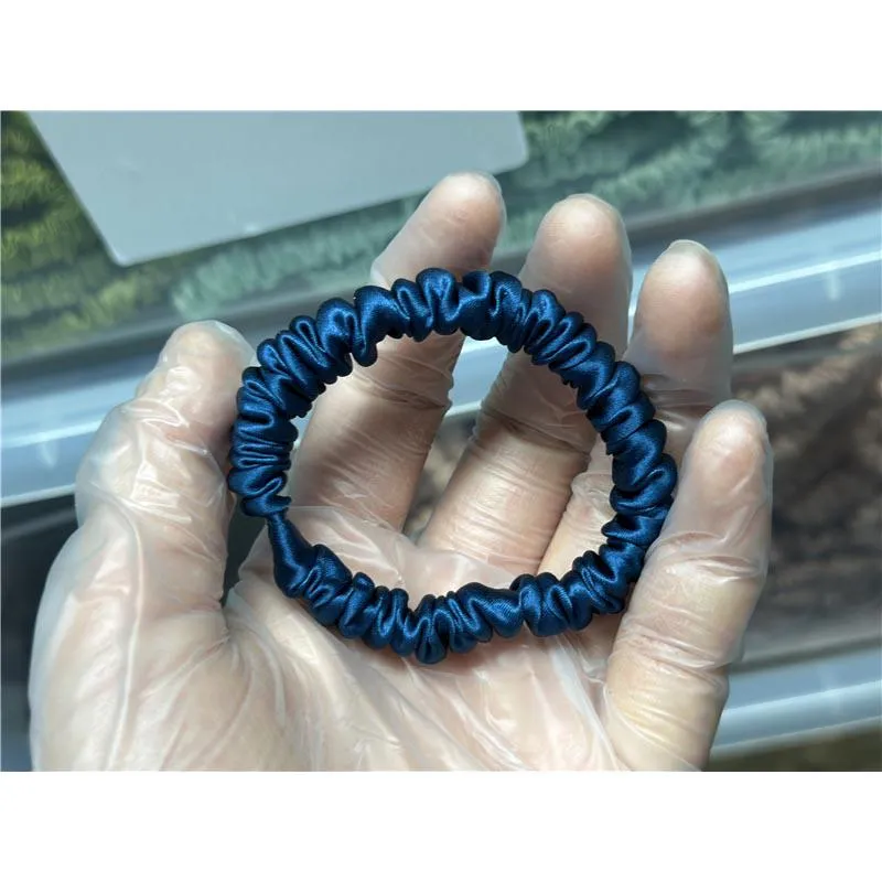 Dark Peacock Blue silk scrunchies mini