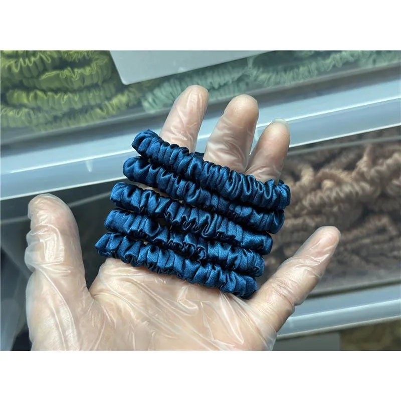 Dark Peacock Blue silk scrunchies mini