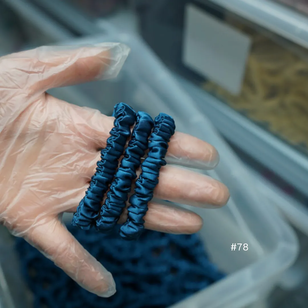 Dark Peacock Blue silk scrunchies mini