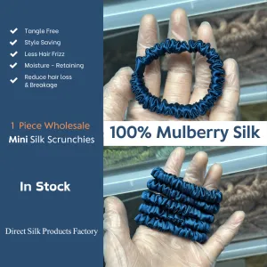 Dark Peacock Blue silk scrunchies mini