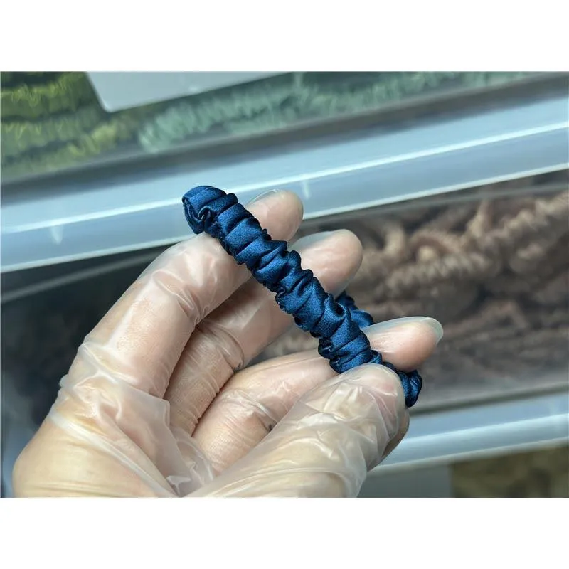 Dark Peacock Blue silk scrunchies mini