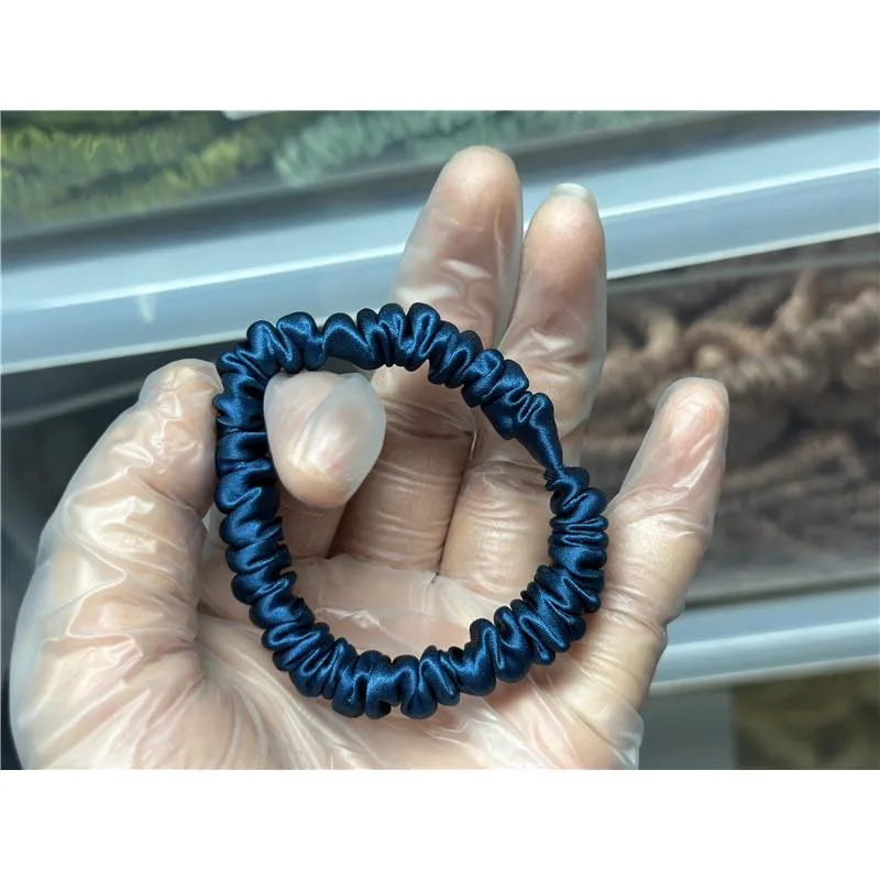 Dark Peacock Blue silk scrunchies mini