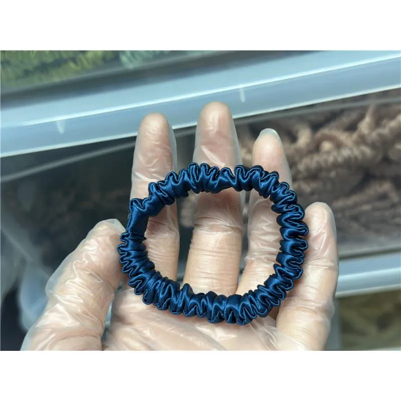 Dark Peacock Blue silk scrunchies mini