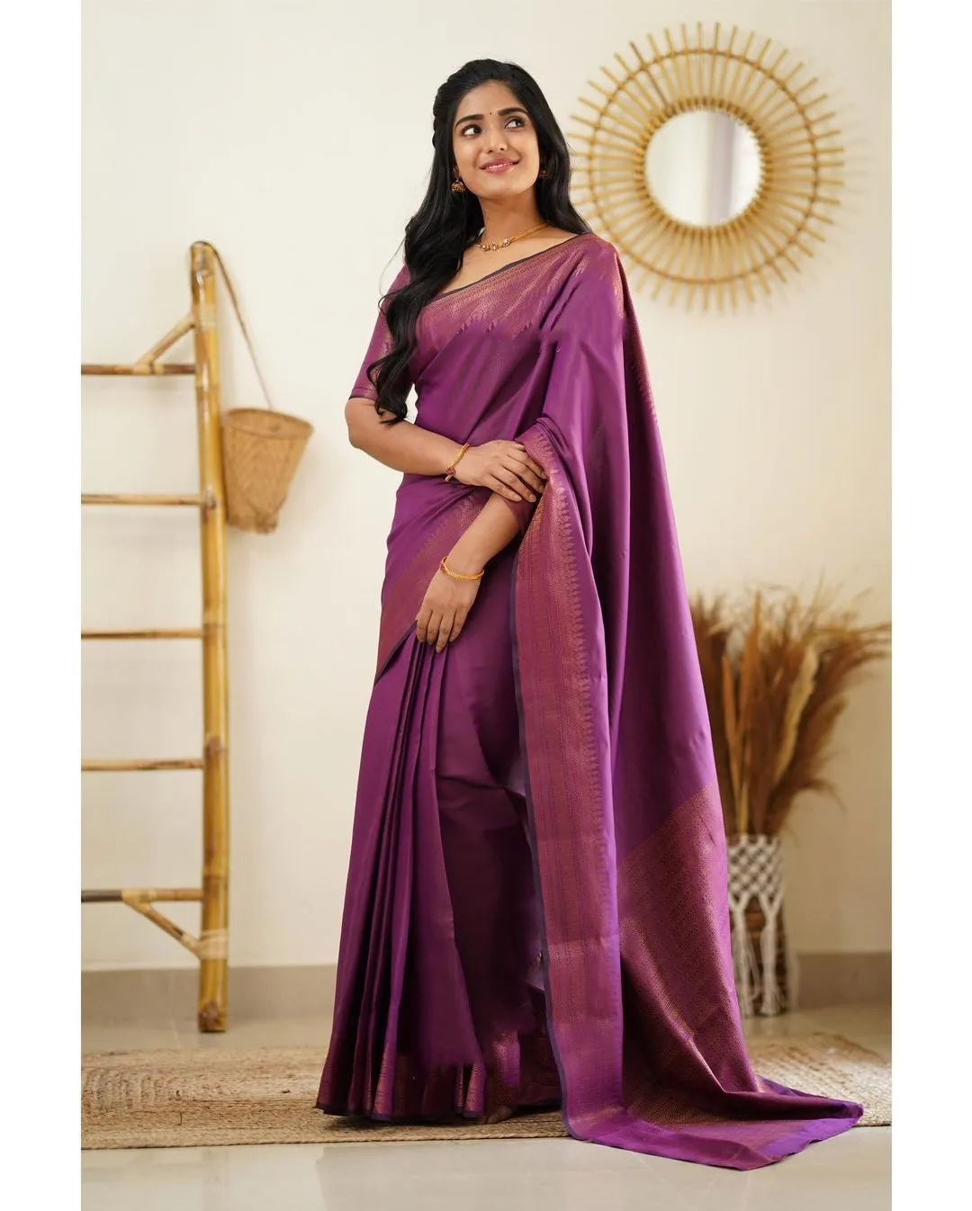 Desuetude Purple Soft Silk Saree With Dissemble Blouse Piece