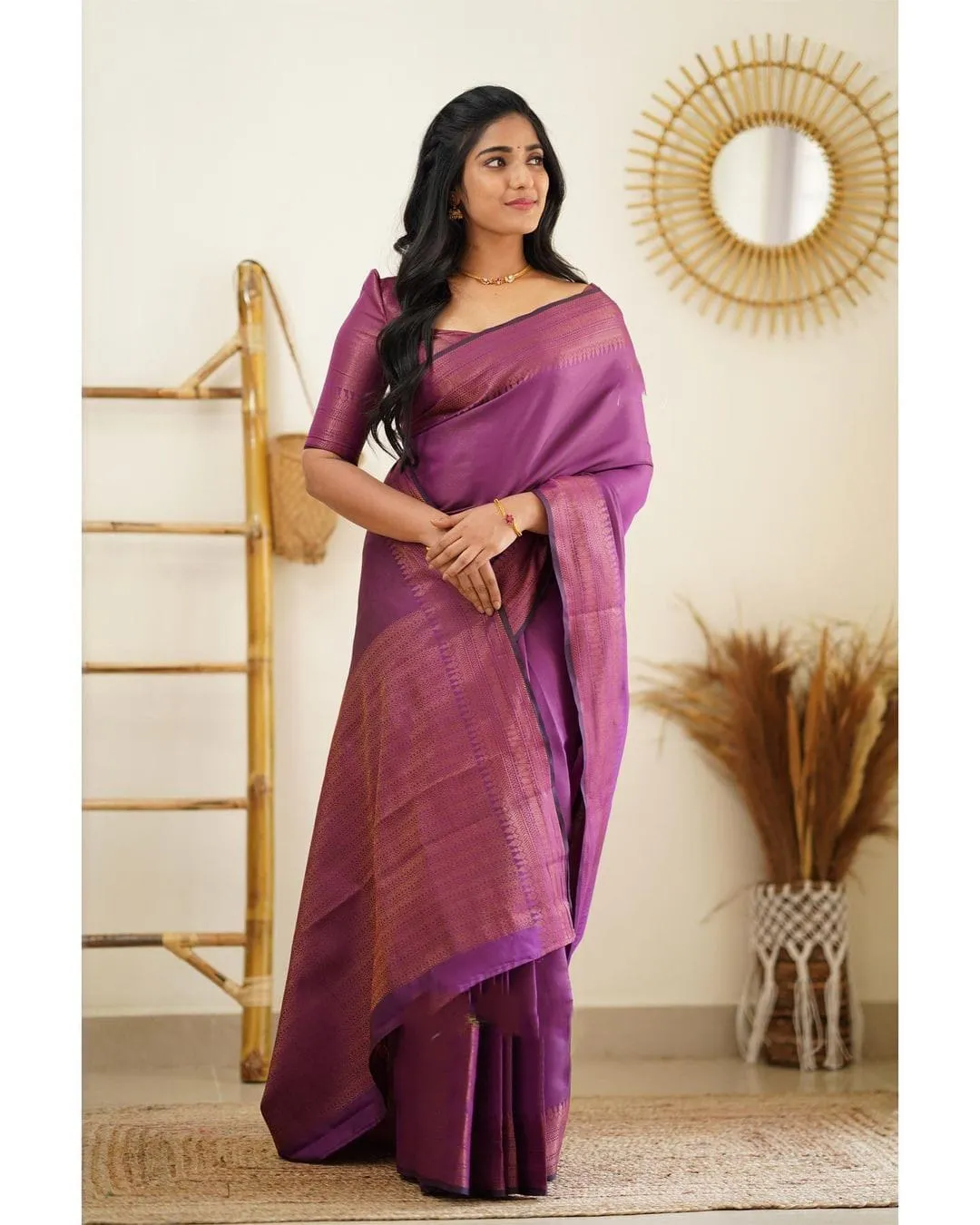 Desuetude Purple Soft Silk Saree With Dissemble Blouse Piece