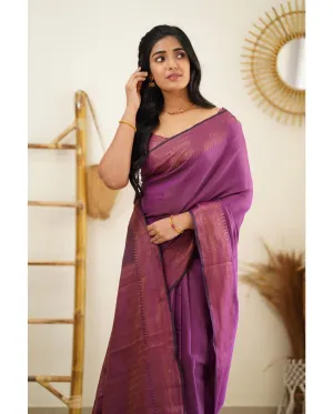 Desuetude Purple Soft Silk Saree With Dissemble Blouse Piece