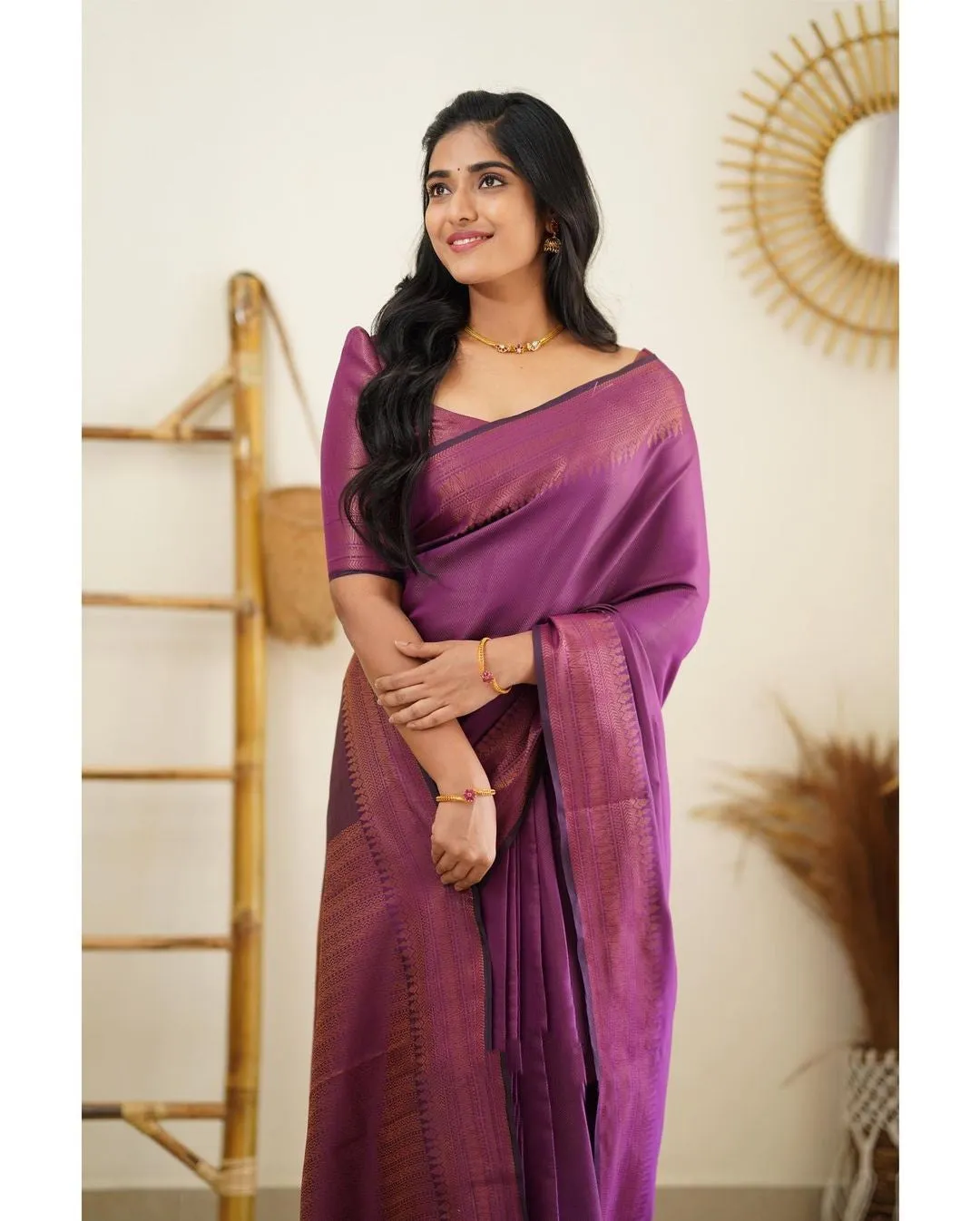 Desuetude Purple Soft Silk Saree With Dissemble Blouse Piece