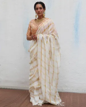 Devaki Handwoven Linen Zari Saree - Onam