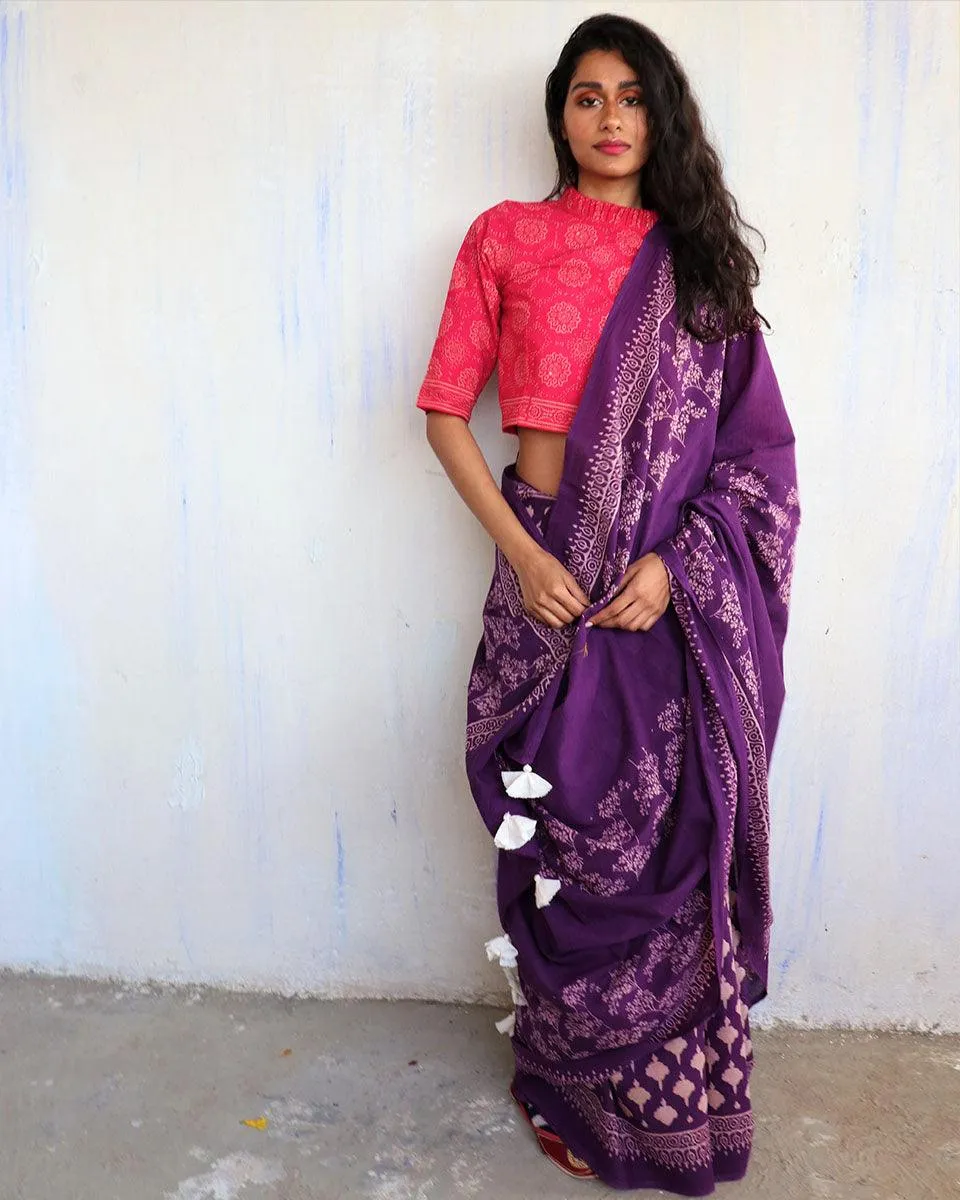 Dione Handblock Printed Cotton Saree - Butterfly Girls