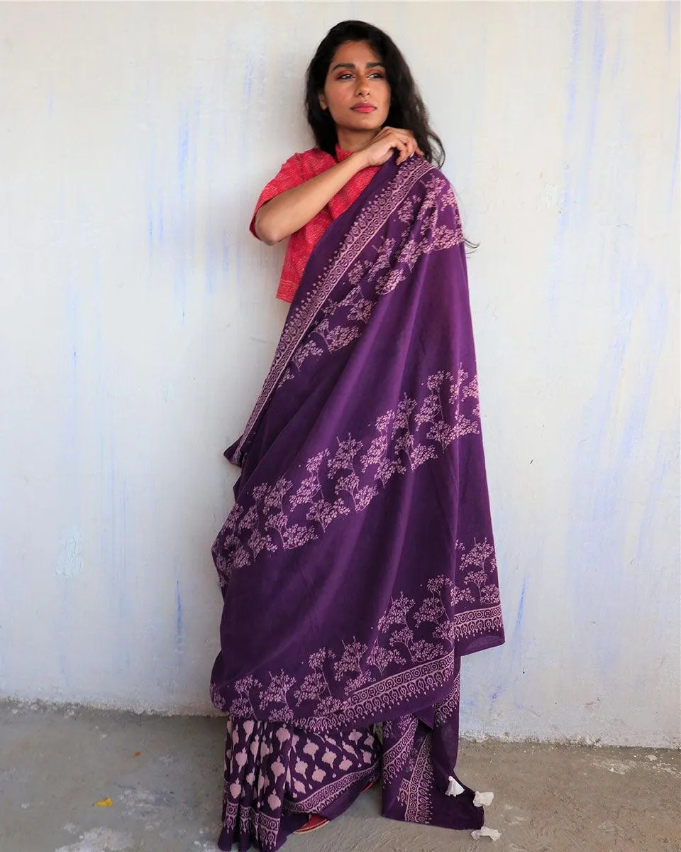 Dione Handblock Printed Cotton Saree - Butterfly Girls