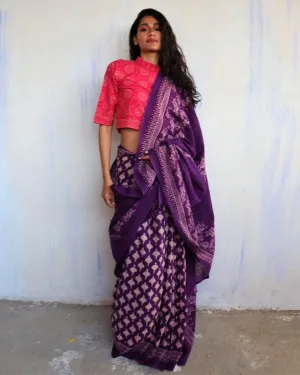 Dione Handblock Printed Cotton Saree - Butterfly Girls