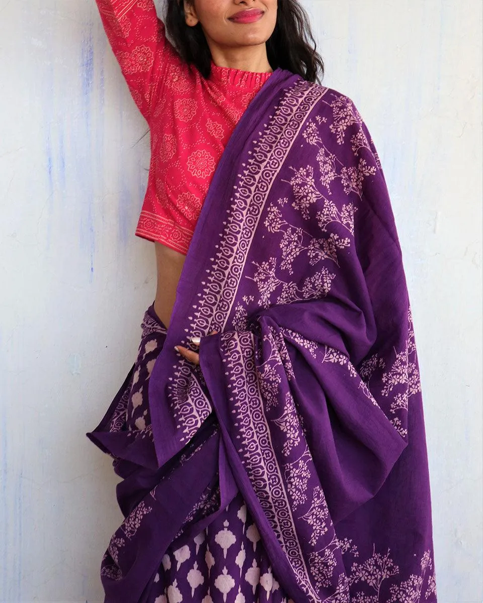 Dione Handblock Printed Cotton Saree - Butterfly Girls