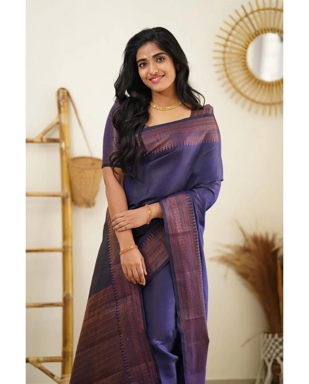 Dissemble Navy Blue Soft Silk Saree With Gossamer Blouse Piece